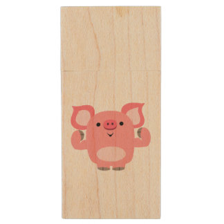 Cute Muscled Cartoon Pig USB Drive Wood