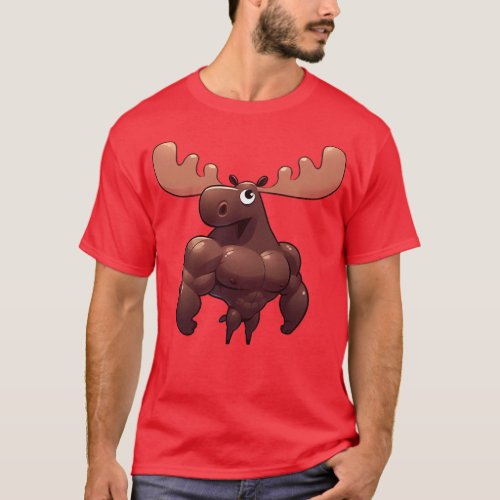 Cute Muscular Moose Illustration 1 T_Shirt