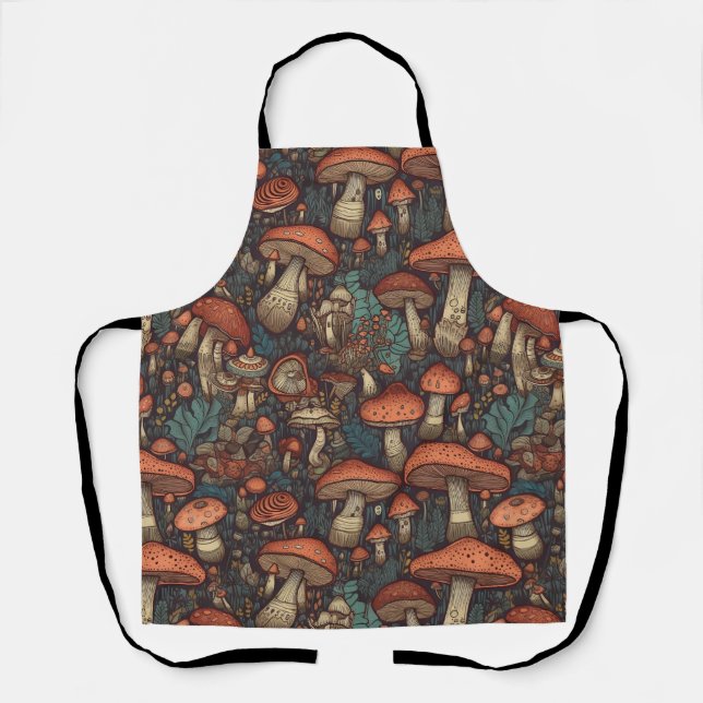 Cute Mushroom All-Over Print Apron (Front)