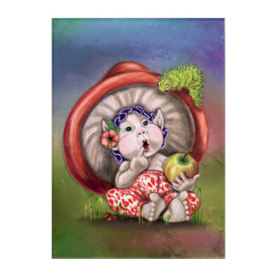Cute Mushroom and Caterpillar Funny Acrylic Print