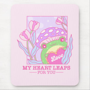 Cute Mushroom and Frog - My Heart Leaps For You Mouse Pad