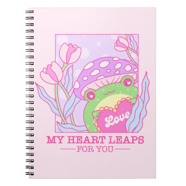 Cute Mushroom and Frog - My Heart Leaps For You Notebook (Front)