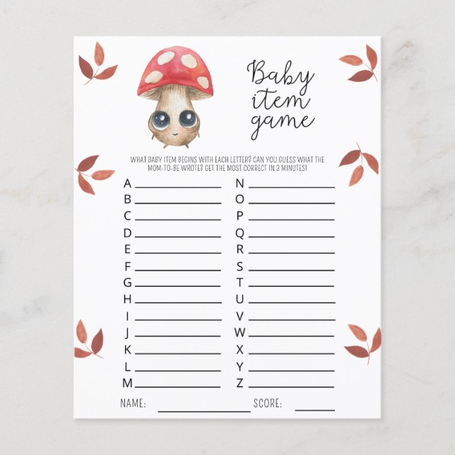 Cute mushroom - Baby Item Game. Baby Shower Game (Front)