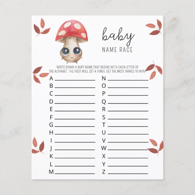 Cute mushroom - Baby name race game (Front)