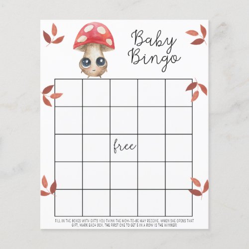 Cute mushroom _ Baby shower bingo game
