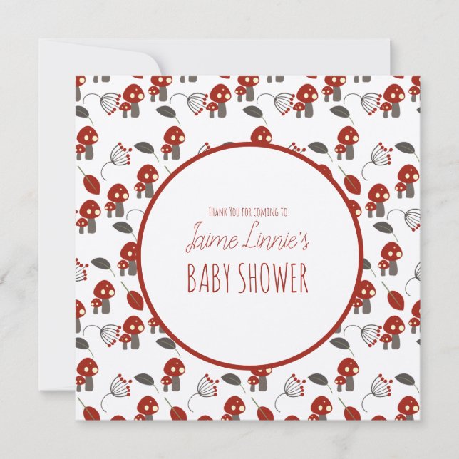 Cute Mushroom  Baby Shower Garden Forest Thank You Card (Front)