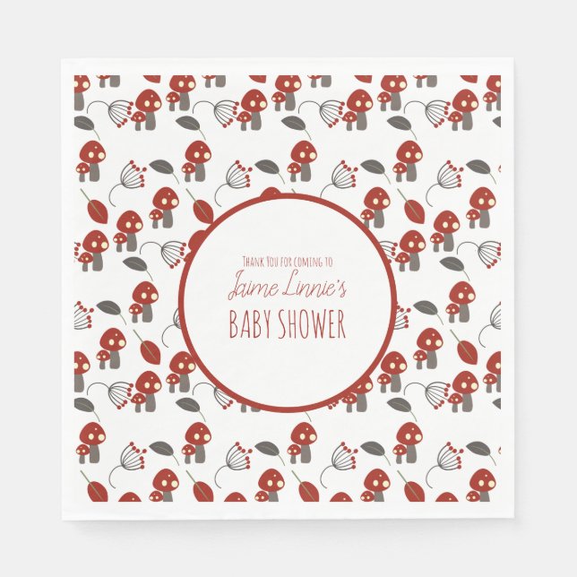 Cute Mushroom  Baby Shower Garden Forest Thank You Napkins (Front)