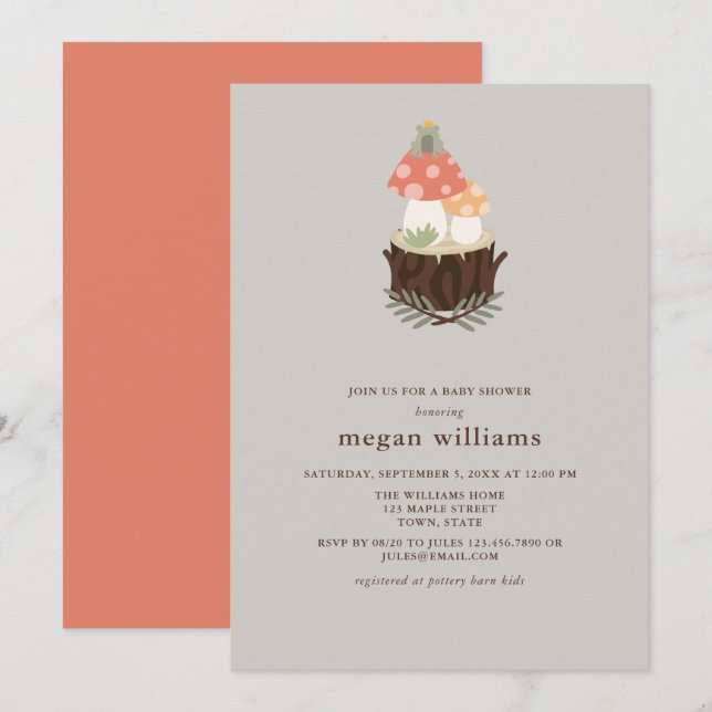 Cute Mushroom Baby Shower Invitation (Front/Back)