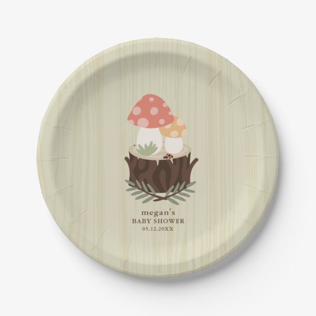 Cute Mushroom Baby Shower Napkin Paper Plates (Front)