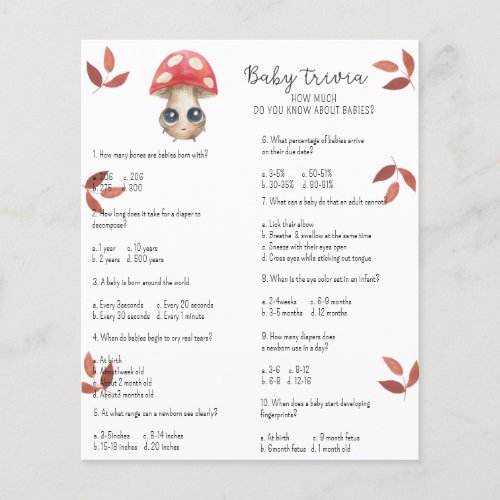 Cute mushroom _ Baby Trivia  Baby Shower Game