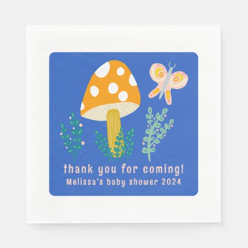 Cute Mushroom Butterfly Thanks CUSTOM Baby Shower Napkins