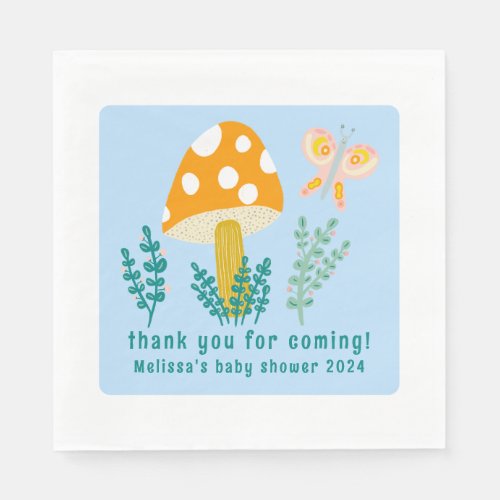 Cute Mushroom Butterfly Thanks CUSTOM Baby Shower Napkins