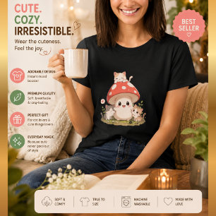 Cute Mushroom Cat T-Shirt – Kawaii Cottagecore Mus