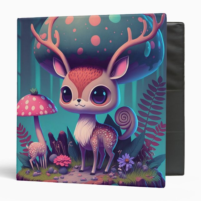 Cute Mushroom Deer Fantasy Art 3 Ring Binder (Front/Inside)