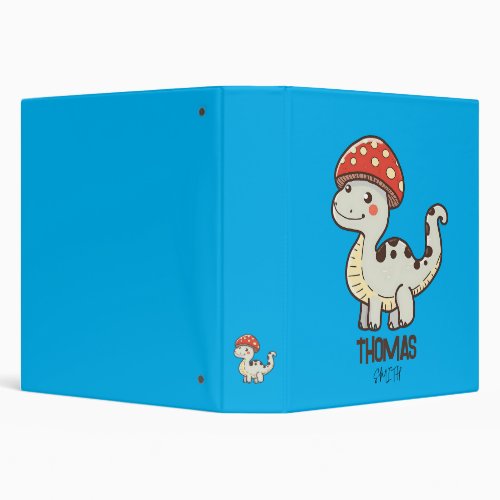 Cute Mushroom Dino With Kids Name 3 Ring Binder