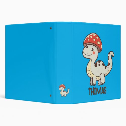 Cute Mushroom Dino With Kids Name 3 Ring Binder