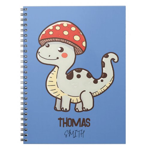 Cute Mushroom Dino With Kids Name Notebook