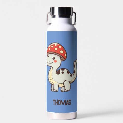 Cute Mushroom Dino With Kids Name Water Bottle