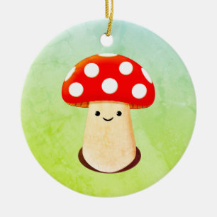 Cute Mushroom Drawing Ceramic Ornament