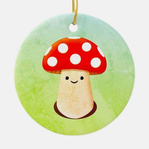 Cute Mushroom Drawing Ceramic Ornament