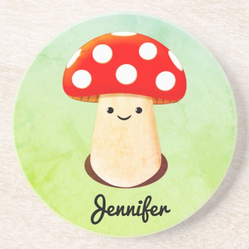 Cute Mushroom Drawing Custom Name Coaster
