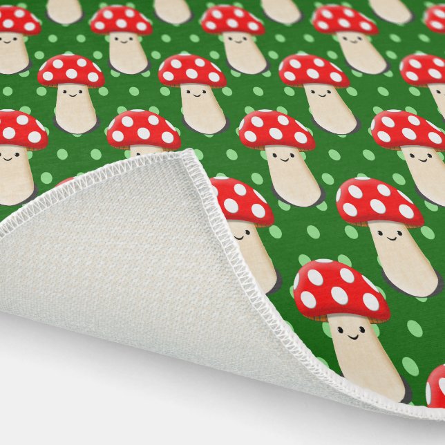 Cute Mushroom Drawing Green Polka Dot Pattern Outdoor Rug (Outdoor)
