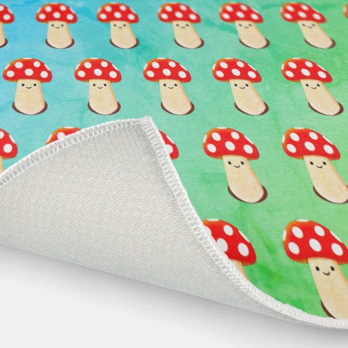 Cute Mushroom Drawing On Green And Blue Pattern Outdoor Rug