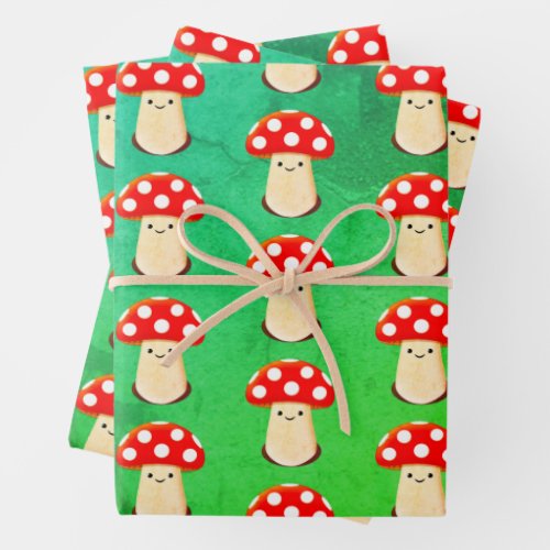 Cute Mushroom Drawing Pattern Wrapping Paper Sheets