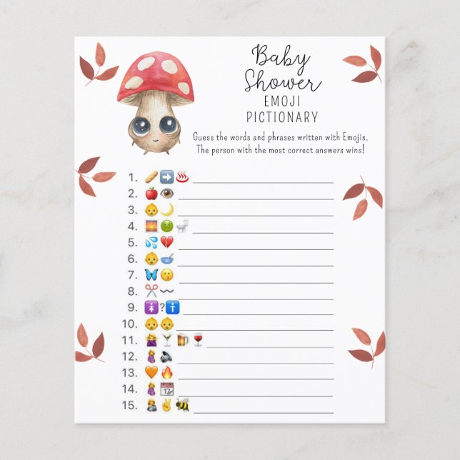 Cute mushroom - Emoji picture game baby shower (Front)