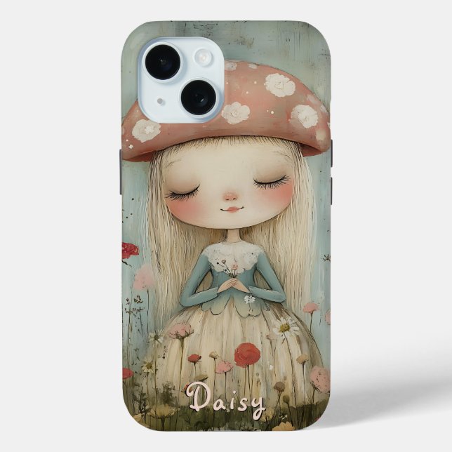 Cute Mushroom Fairy in a Flower Meadow Custom Case-Mate iPhone Case (Back)