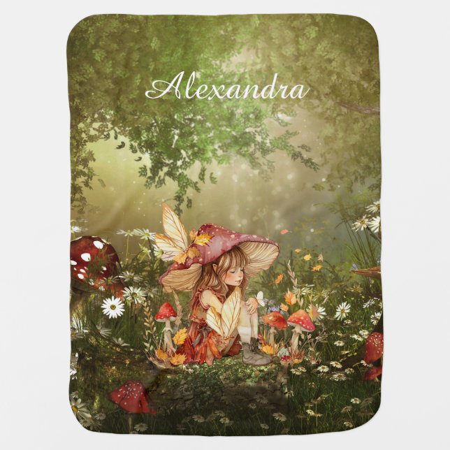 Cute Mushroom Fairy in the Forest Baby Blanket (Front)