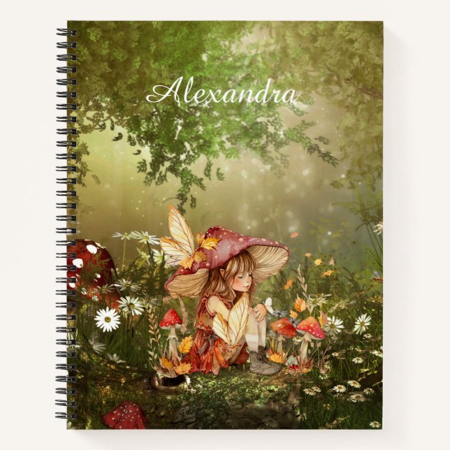 Cute Mushroom Fairy in the Forest Notebook (Front)