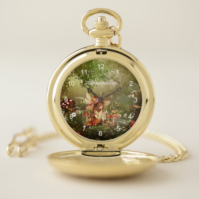 Cute Mushroom Fairy in the Forest Pocket Watch (Inside)