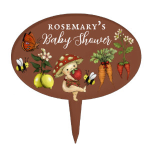 Cute Mushroom Farmers Market Baby Shower Food Cake Topper