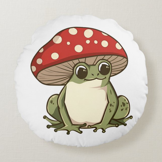 Cute mushroom frog round pillow (Front)