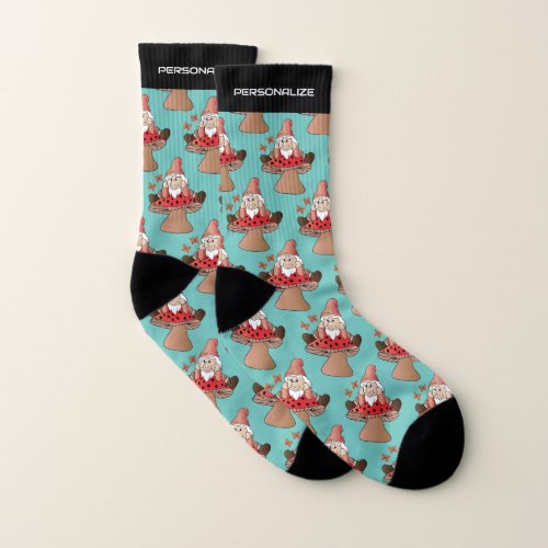 Cute Mushroom Gnome Pattern   Socks