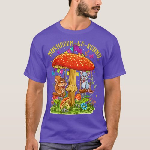 Cute Mushroom Go Round Squirrel Mouse Whimsical Ar T_Shirt