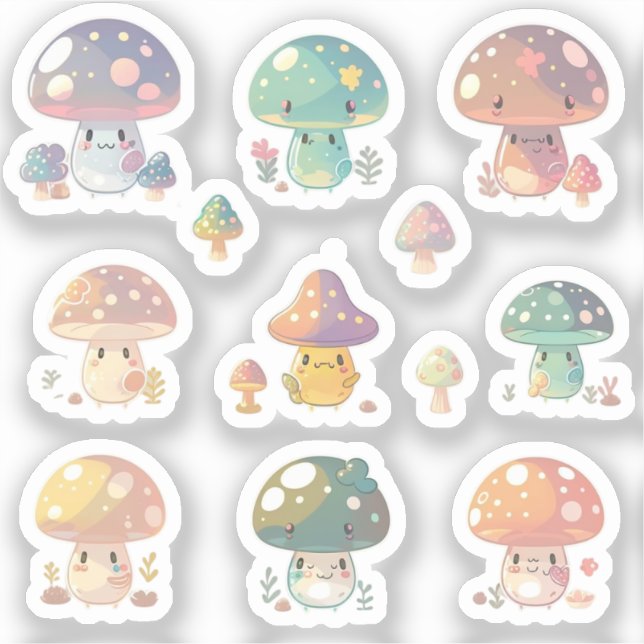 Cute Mushroom Holographic Pack Sticker (Front)