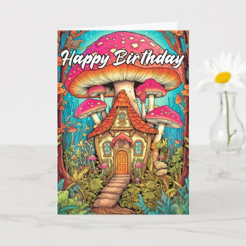 Cute Mushroom House Illustration Card