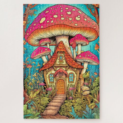 Cute Mushroom House Illustration Jigsaw Puzzle
