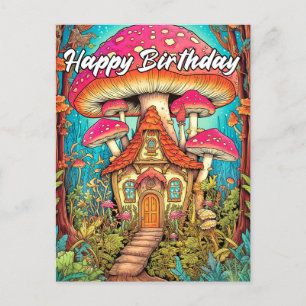 Cute Mushroom House Illustration Postcard
