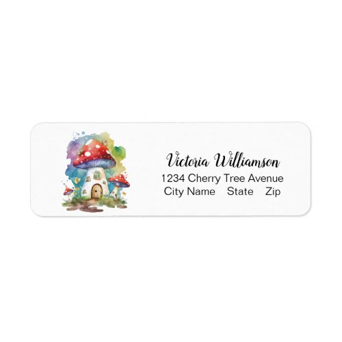  Cute Mushroom House Whimsical Watercolor Custom Label
