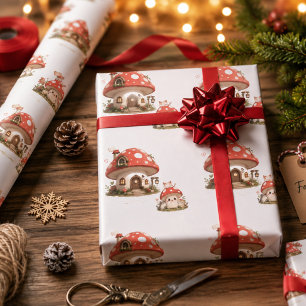 Cute Mushroom House Wrapping Paper   Whimsical Cot