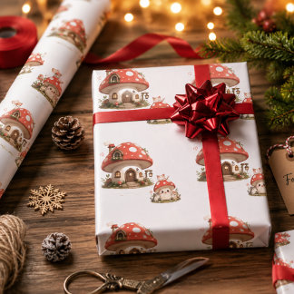 Cute Mushroom House Wrapping Paper | Whimsical Cot