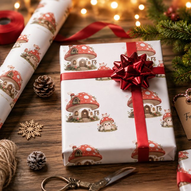 Cute Mushroom House Wrapping Paper | Whimsical Cot (Creator Uploaded)