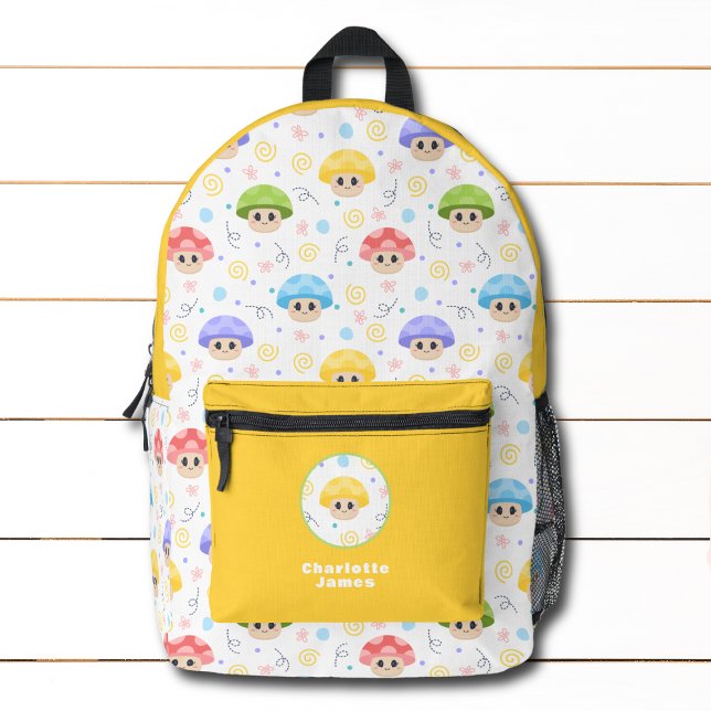 Cute Mushroom Kids Cartoon Personalized Name Printed Backpack (Creator Uploaded)