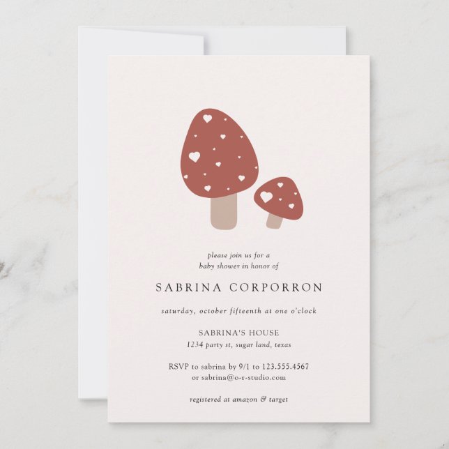 Cute Mushroom Minimalistic Fall Baby Shower Invita Invitation (Front)