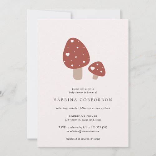 Cute Mushroom Minimalistic Fall Baby Shower Invitation