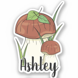 Cute Mushroom Monogram Name Sticker