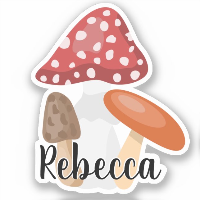Cute Mushroom Monogrammed Name Sticker (Front)